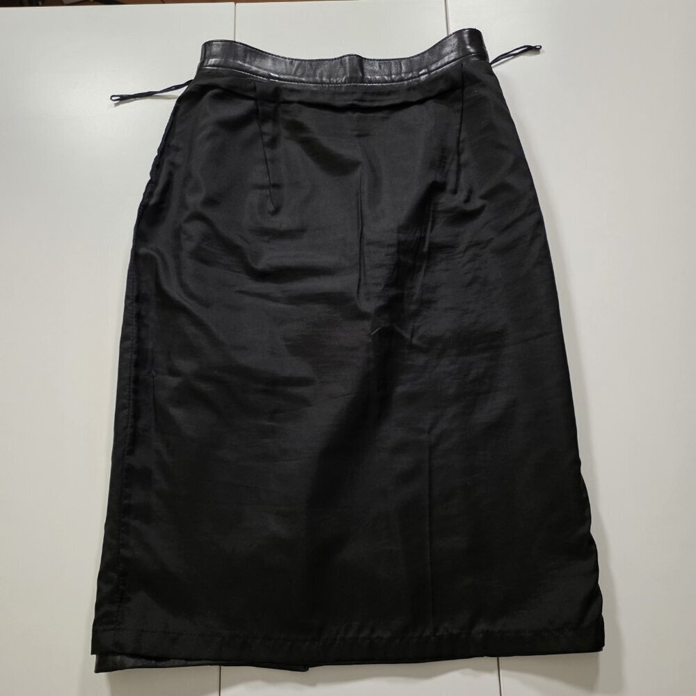 Liz Harbosin Black Leather Skirt 12 VTG Midi Lined Back Zip Slit Canada Bossy - Picture 12 of 16